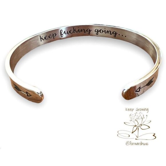 Keep F**king Going Inspirational Cuff Bracelet with Hidden Message Mantra - Picture 3 of 9